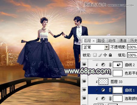 Photoshop合成绚丽城市背景的夜景婚片