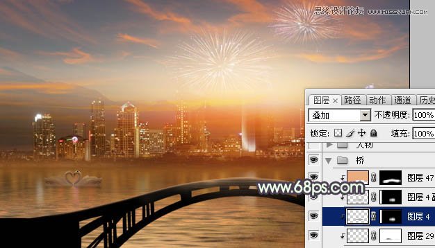 Photoshop合成绚丽城市背景的夜景婚片