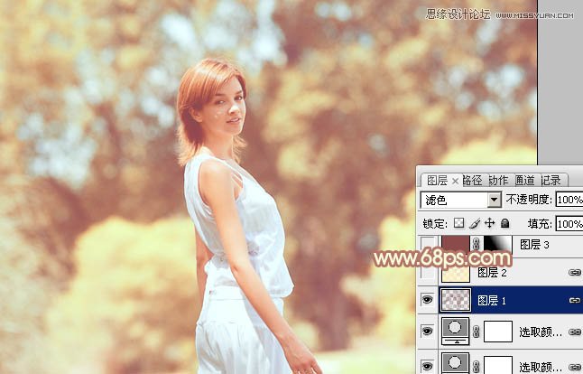 Photoshop给国外外景人像添加朦胧黄色调