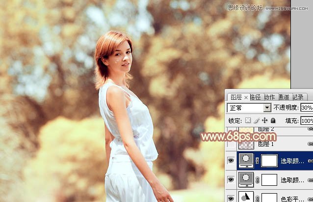 Photoshop给国外外景人像添加朦胧黄色调