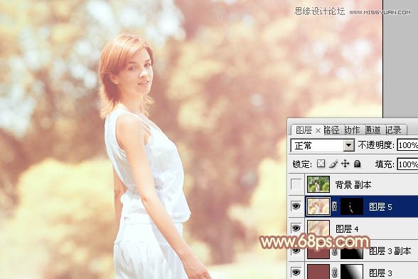 Photoshop给国外外景人像添加朦胧黄色调