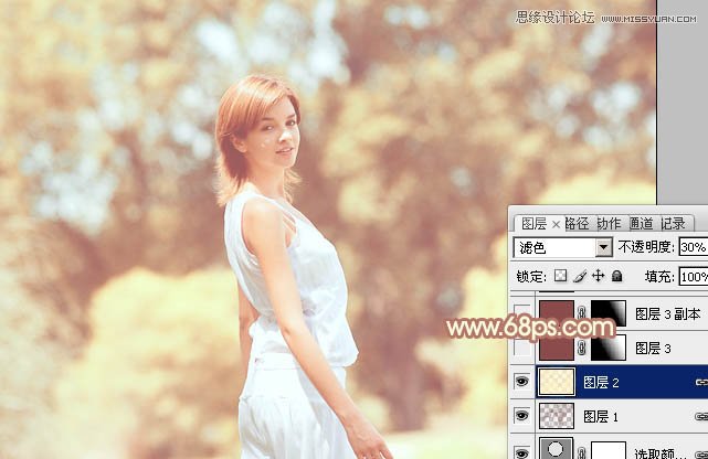Photoshop给国外外景人像添加朦胧黄色调