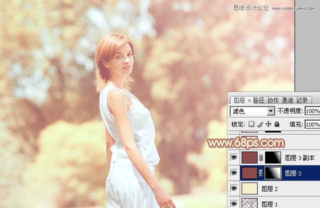 Photoshop给国外外景人像添加朦胧黄色调