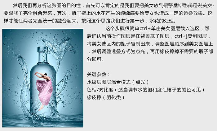 Photoshop把美女合成到水花四溅的玻璃瓶中