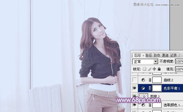 Photoshop调出室内美女人像唯美蓝色调