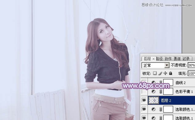 Photoshop调出室内美女人像唯美蓝色调