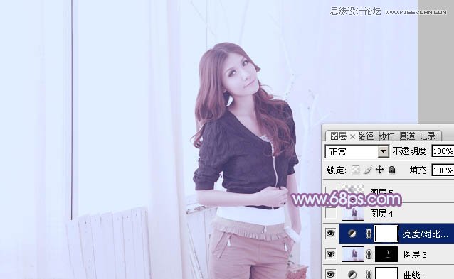 Photoshop调出室内美女人像唯美蓝色调