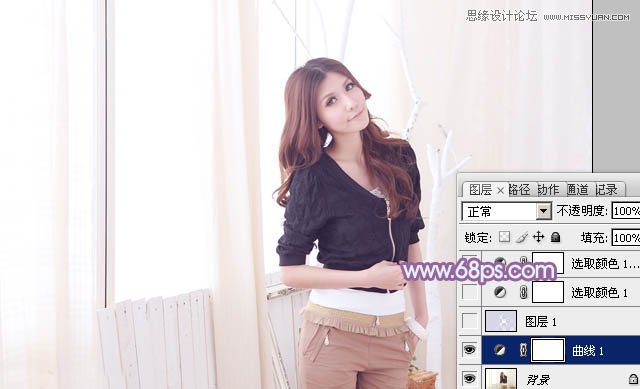 Photoshop调出室内美女人像唯美蓝色调