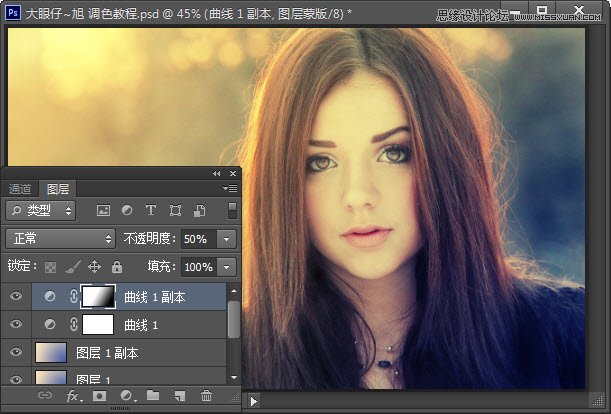 Photoshop给国外美女照片添加朦胧黄光