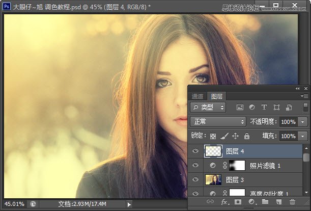Photoshop给国外美女照片添加朦胧黄光