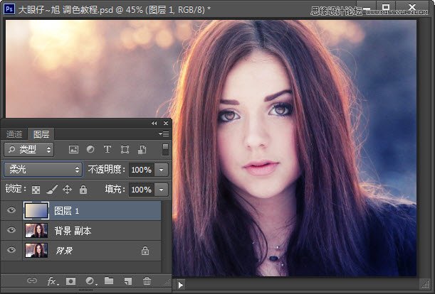 Photoshop给国外美女照片添加朦胧黄光