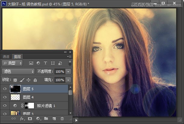 Photoshop给国外美女照片添加朦胧黄光