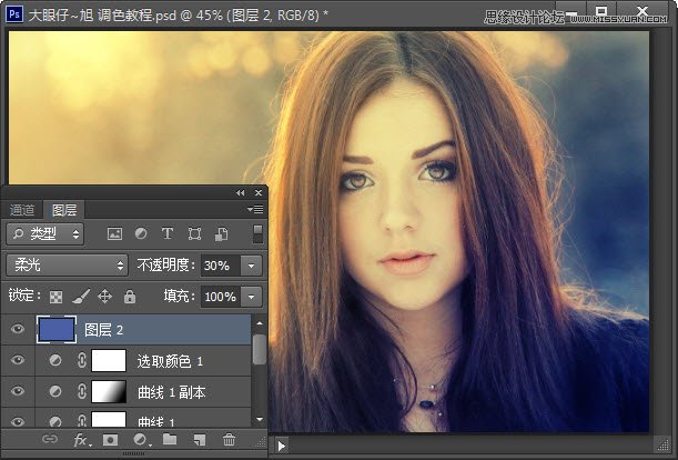 Photoshop给国外美女照片添加朦胧黄光