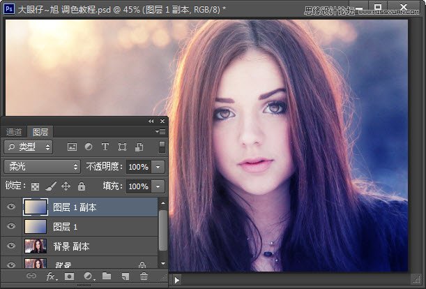 Photoshop给国外美女照片添加朦胧黄光
