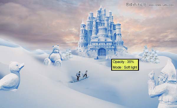 Photoshop合成冬季漂亮的的雪景城堡