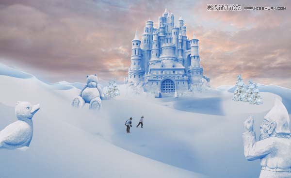 Photoshop合成冬季漂亮的的雪景城堡