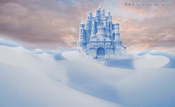 Photoshop合成冬季漂亮的的雪景城堡