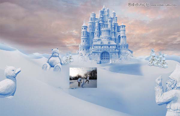 Photoshop合成冬季漂亮的的雪景城堡