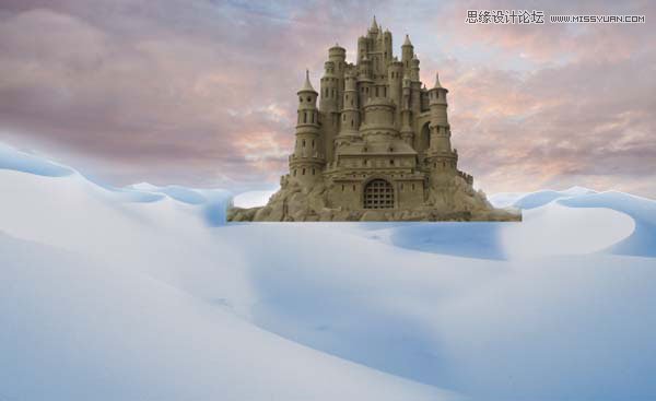 Photoshop合成冬季漂亮的的雪景城堡