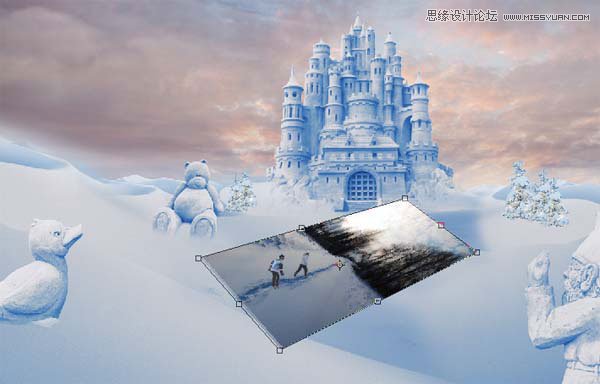 Photoshop合成冬季漂亮的的雪景城堡