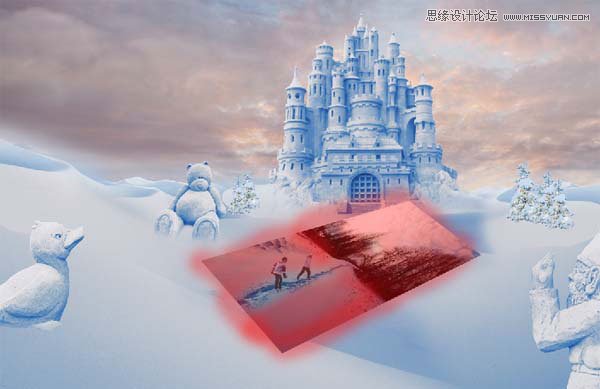 Photoshop合成冬季漂亮的的雪景城堡