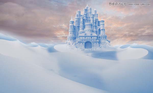 Photoshop合成冬季漂亮的的雪景城堡