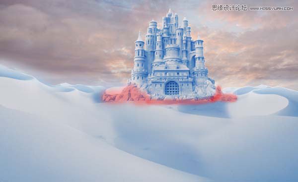 Photoshop合成冬季漂亮的的雪景城堡