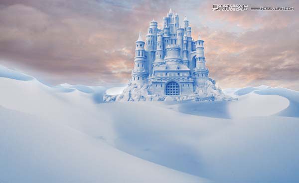 Photoshop合成冬季漂亮的的雪景城堡
