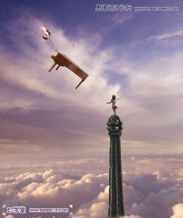 Photoshop合成站在埃尔菲铁塔上的小女孩