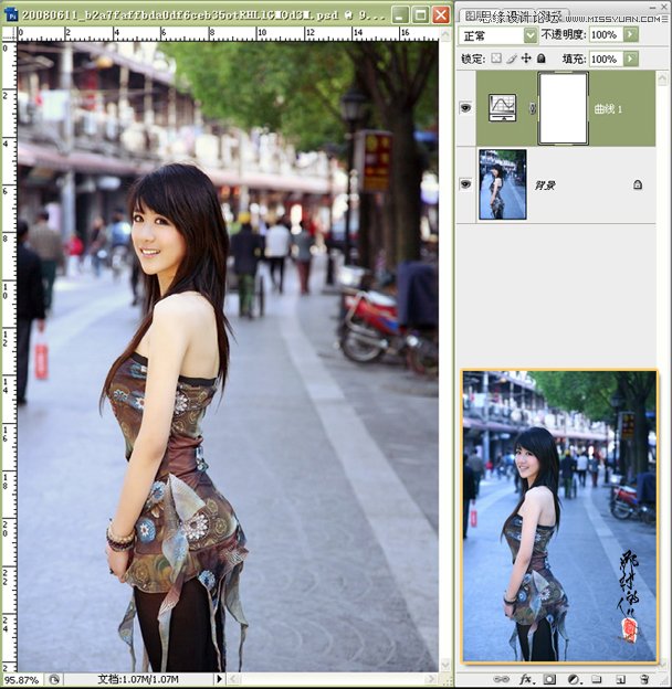 Photoshop使用曲线给偏蓝色美女较色
