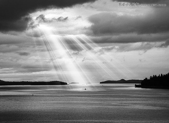 Photoshop给图片添加穿透云层的光线