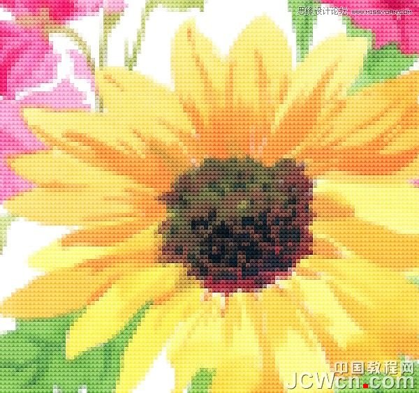 Photoshop给花朵照片制作成十字绣效果
