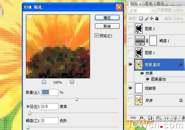 Photoshop给花朵照片制作成十字绣效果