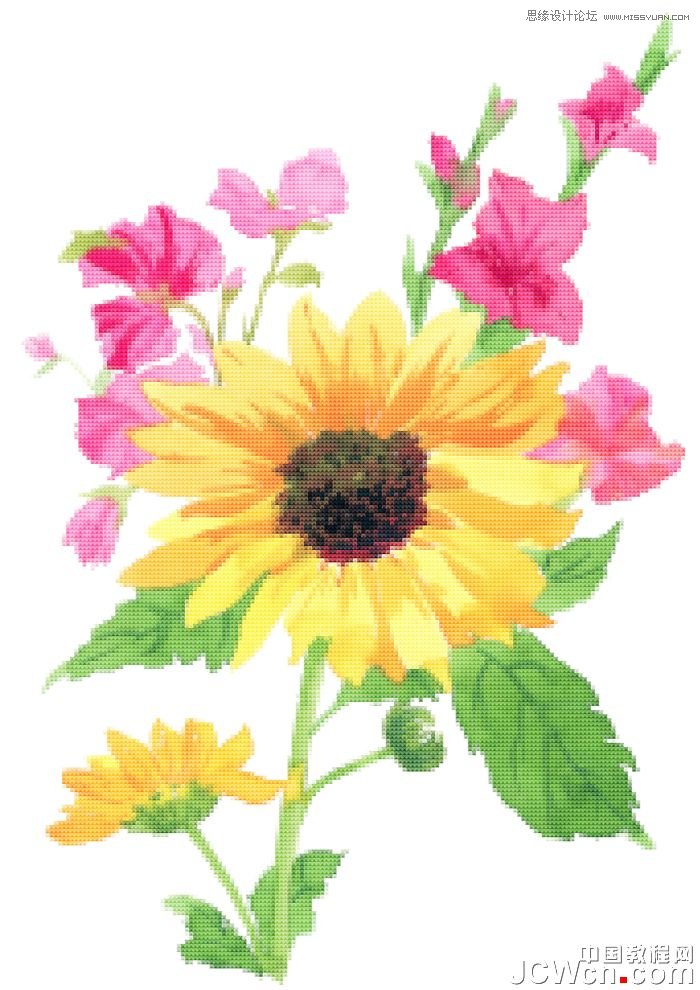 Photoshop给花朵照片制作成十字绣效果