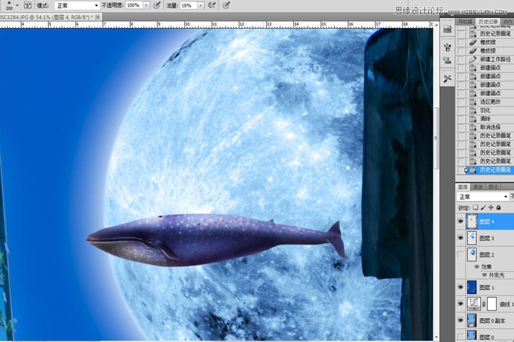 Photoshop合成科幻场景中游过的鲸鱼