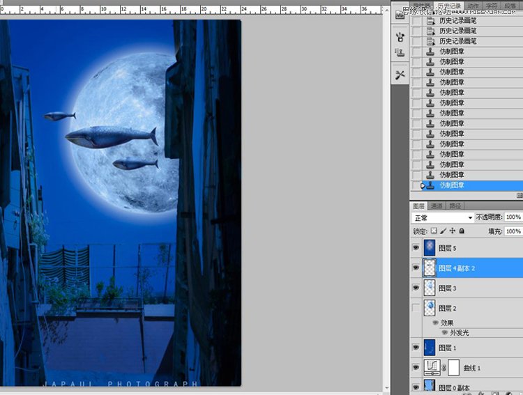 Photoshop合成科幻场景中游过的鲸鱼