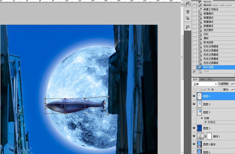 Photoshop合成科幻场景中游过的鲸鱼