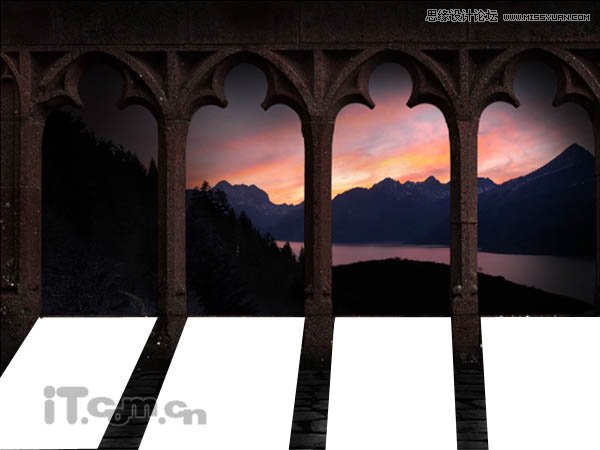 Photoshop绘制古城堡阳台夕阳景色