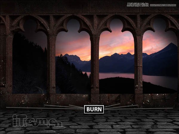 Photoshop绘制古城堡阳台夕阳景色