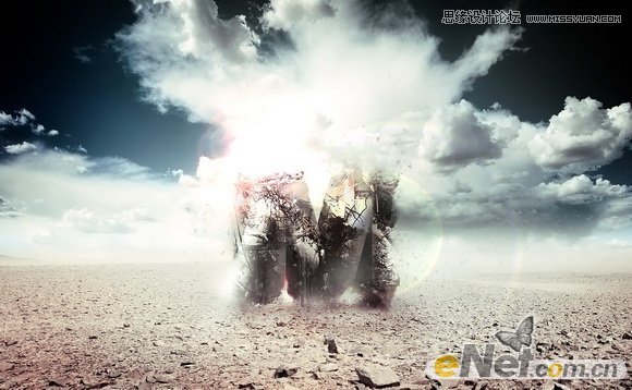 Photoshop制作沙漠中的钢筋立体字教程