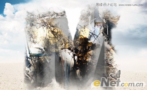 Photoshop制作沙漠中的钢筋立体字教程