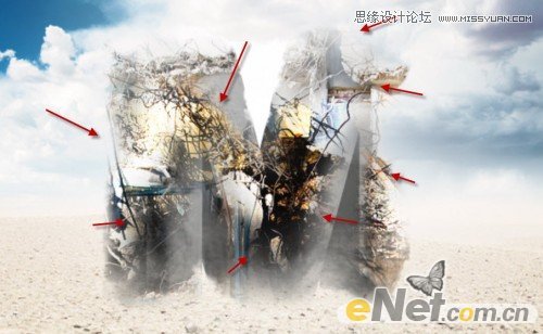 Photoshop制作沙漠中的钢筋立体字教程