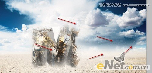 Photoshop制作沙漠中的钢筋立体字教程