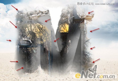 Photoshop制作沙漠中的钢筋立体字教程