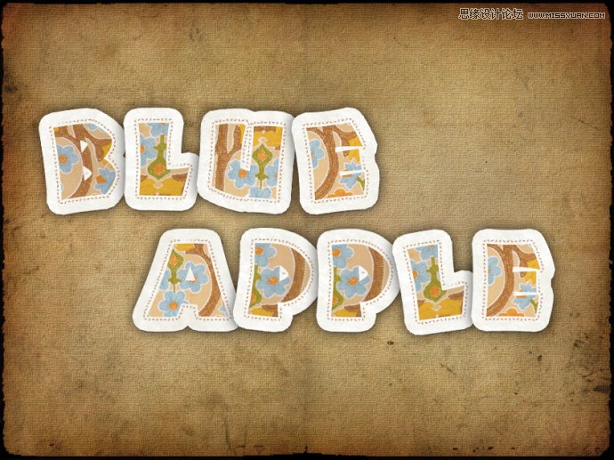 Photoshop制作颓废剪贴风格的缝线字教程