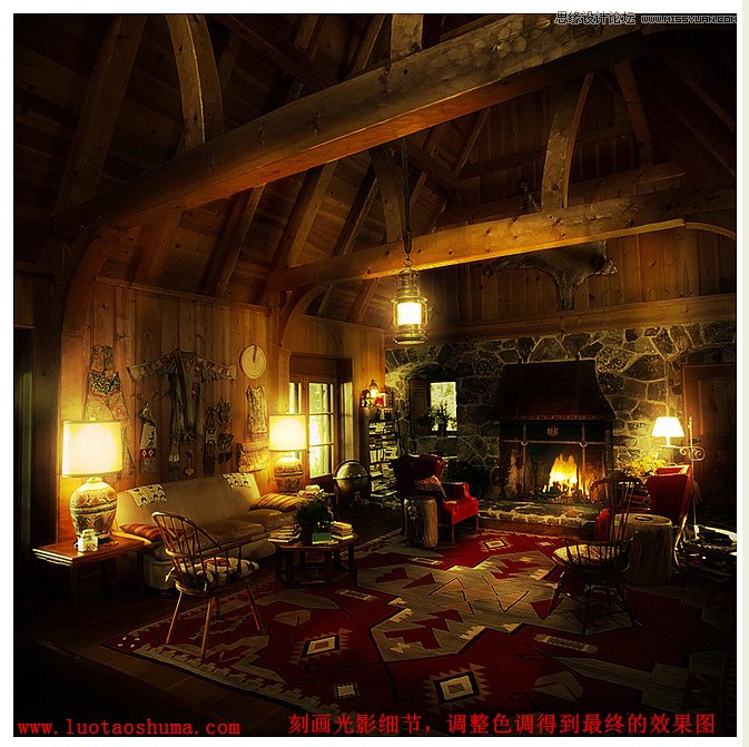 Photoshop将白昼室内图片打造成夜晚灯光效果