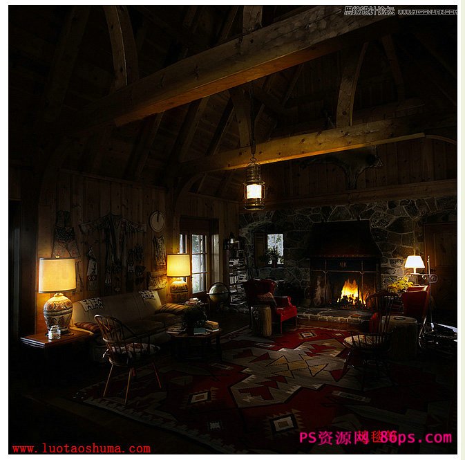 Photoshop将白昼室内图片打造成夜晚灯光效果