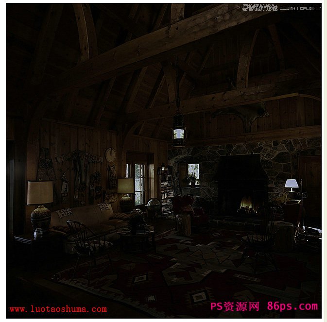 Photoshop将白昼室内图片打造成夜晚灯光效果