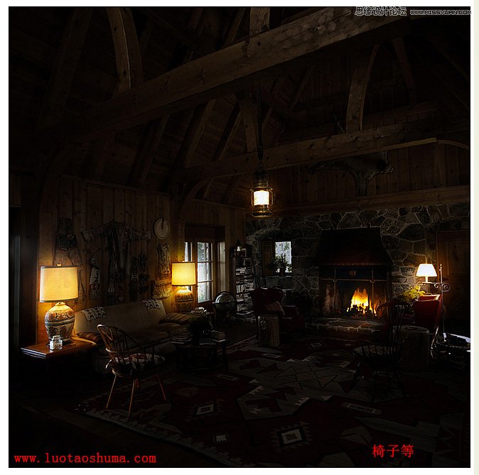 Photoshop将白昼室内图片打造成夜晚灯光效果