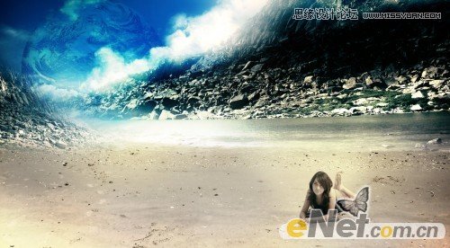 Photoshop设计趴在山间的女孩另类幻想场景